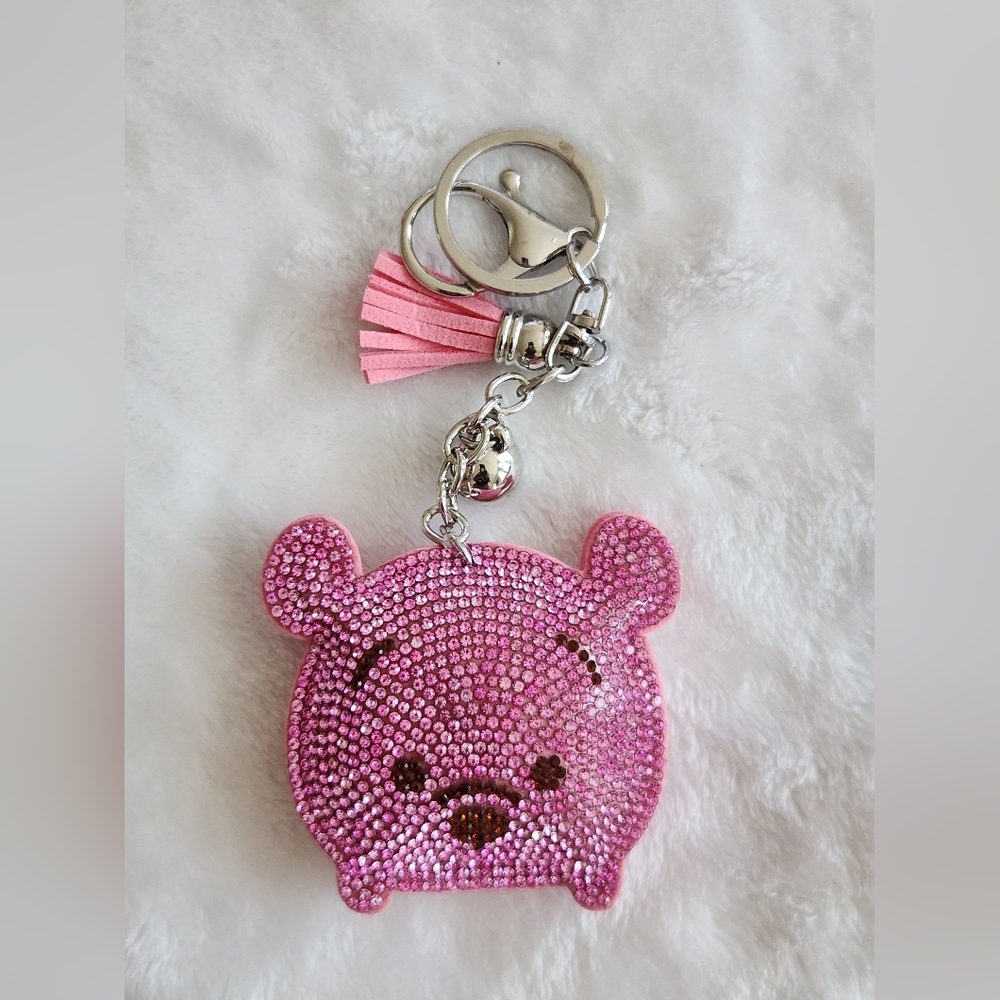 Pink Rhinestone Winnie The Pooh Bear Keychain Bag Charm